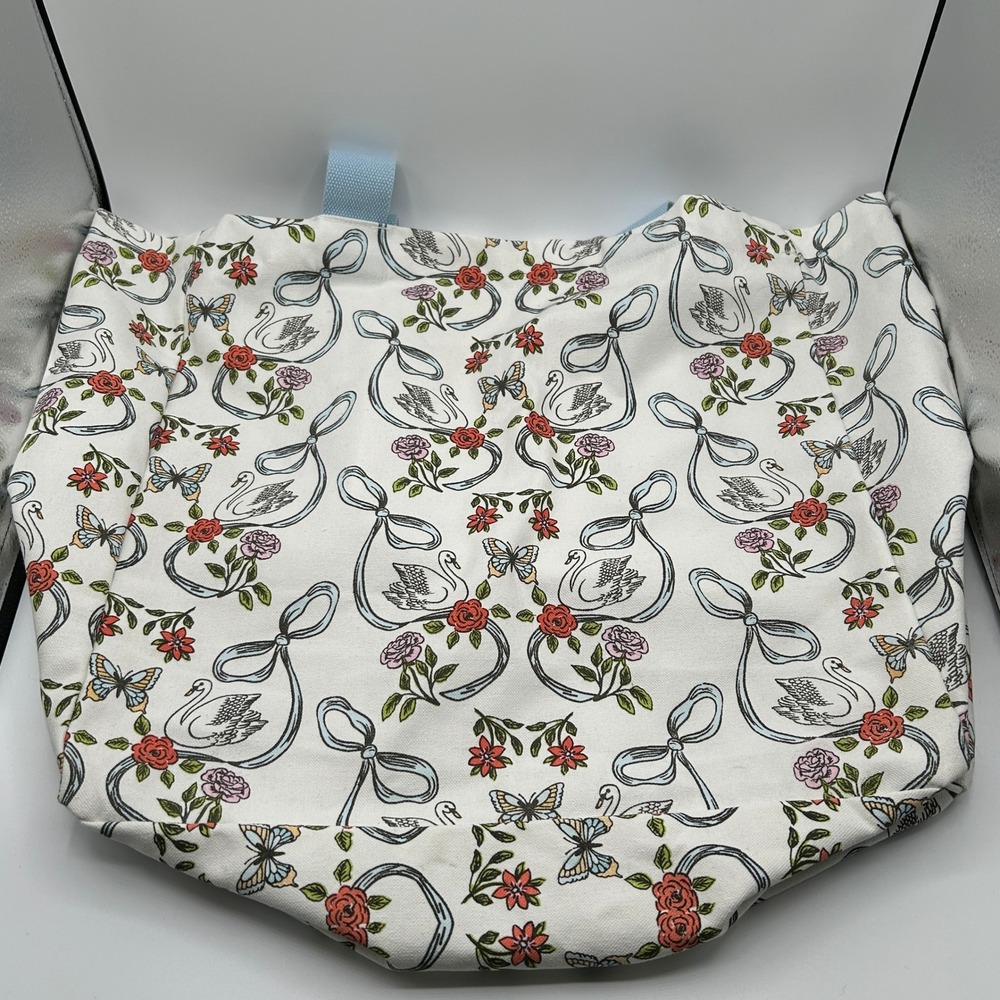 Serenite Large Tote Bag White Canvas Floral Swan Butterfly 100% Cotton NWT - Picture 12 of 14